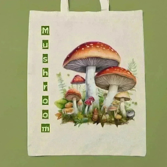 natalythyme Handbags - Mushroom  canvas recycled tote bag print